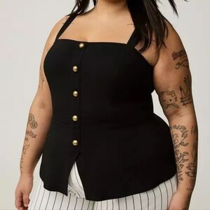 Torrid Deep Black Button-Front Sleeveless Peplum Tank Top Size 1X